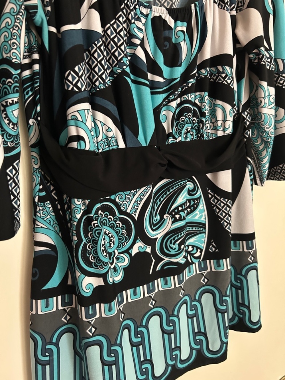 AB Studio Turquoise Black White Printed Top - Picture 10 of 12